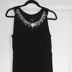 Haani Elegant Black Long Sleeveless Cocktail Dress Rhinestone Neck